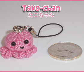 Kawaii Tako-chan Amigurumi (Cute Crocheted Octopus) Cell Charm